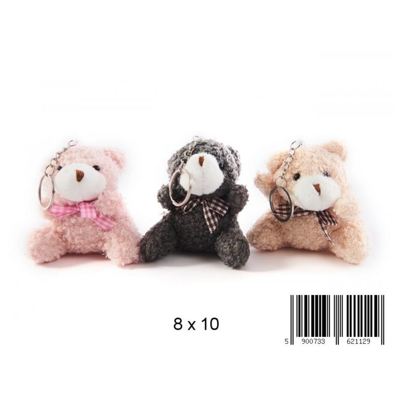 KEYRING PLUSH BEAR WITH A BOW 7CM FOL A 12 TOYS 1343H TOYS